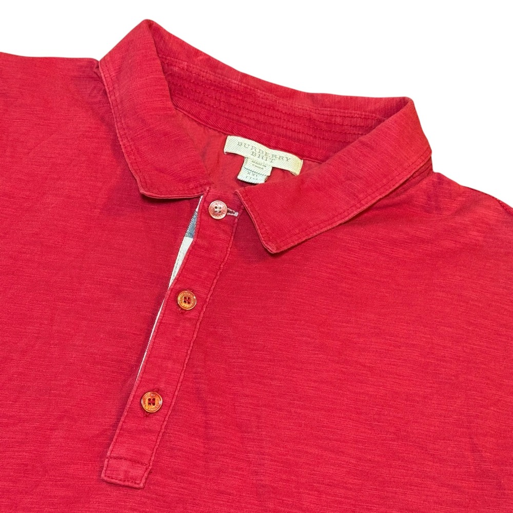 Burberry Brit Mens XXL Red Slub Cotton Nova Check Polo Shirt Short Sleeve